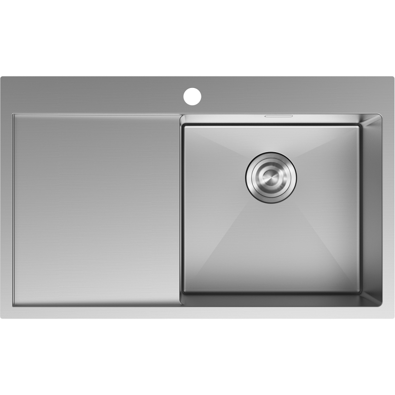 Mexen Exar stainless steel sink 1-bowl with drainer, right 780 x 480 mm, inox - 6434781010P-01