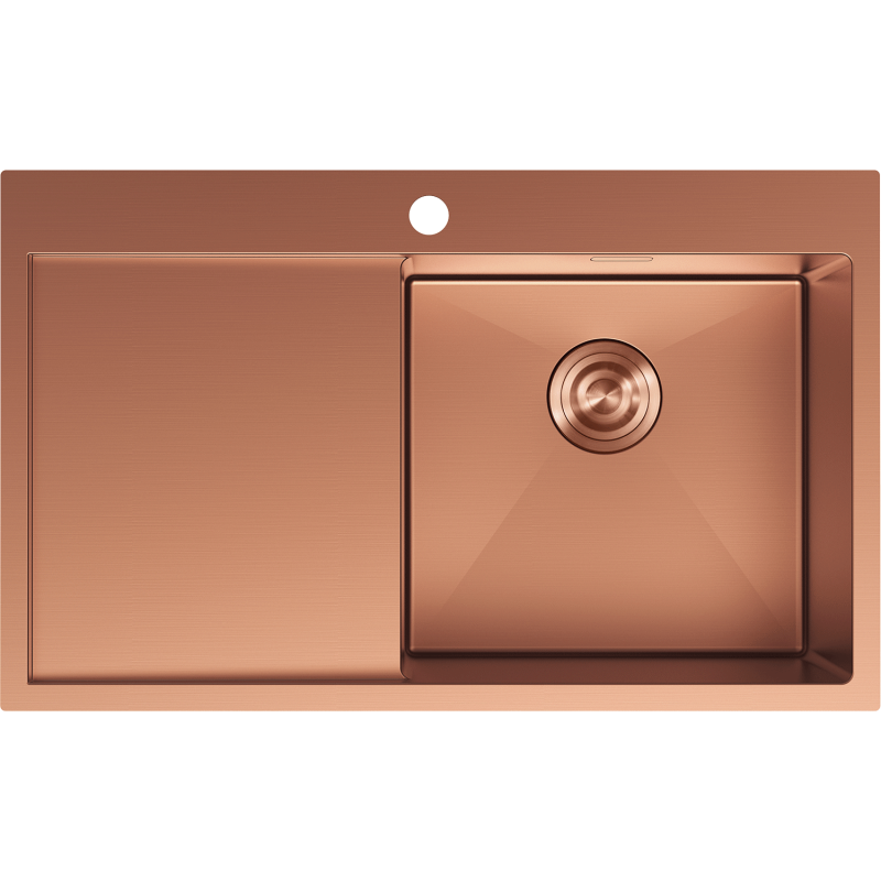 Mexen Exar 1-Bowl Stainless Steel Sink with Right Drainboard 780 x 480 mm, Copper - 6434781010P-65