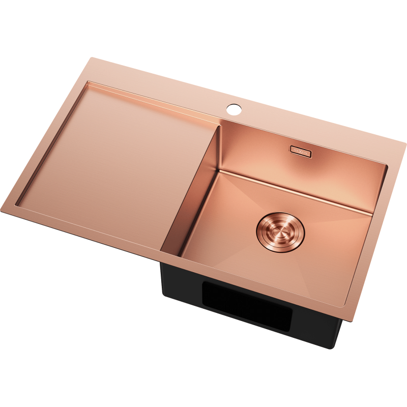 Mexen Exar 1-Bowl Stainless Steel Sink with Right Drainboard 780 x 480 mm, Copper - 6434781010P-65