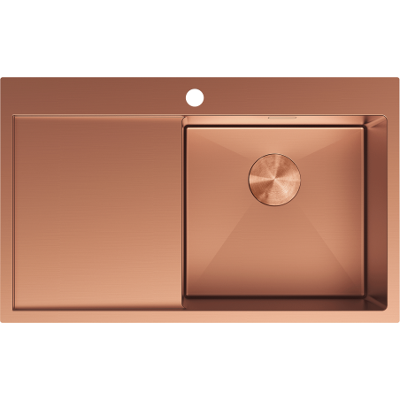 Mexen Exar 1-bowl stainless steel sink with right drainer 780 x 480 mm, copper - 6434781010P-65
