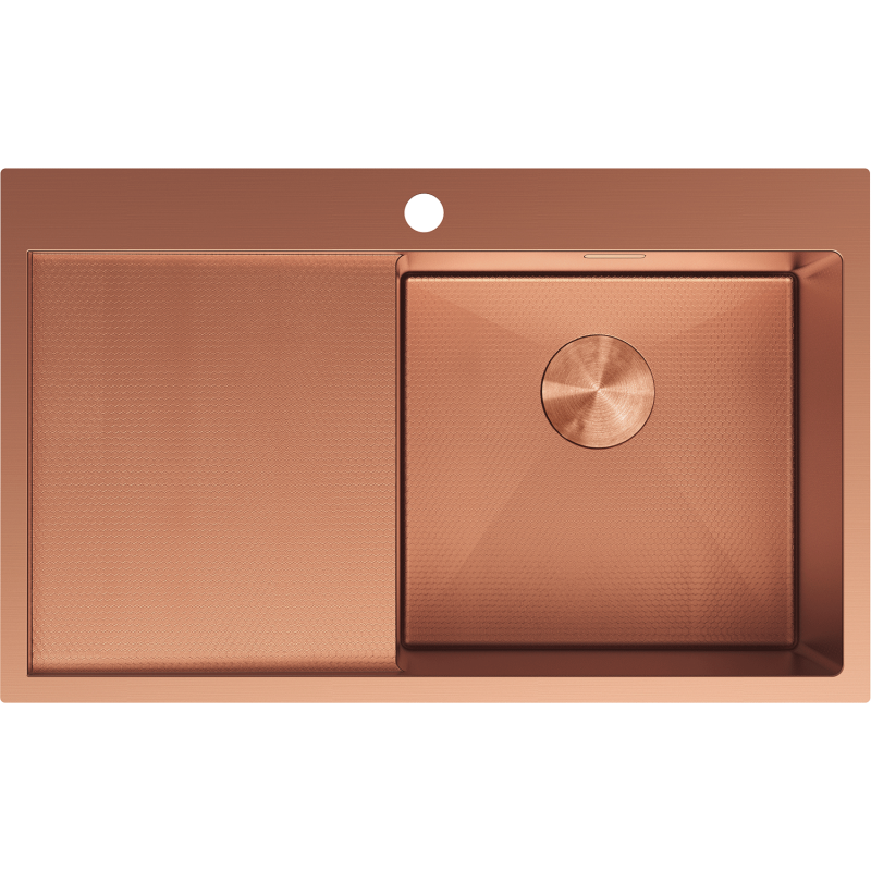 Mexen Exar stainless steel sink 1-bowl with right drainer 780 x 480 mm, copper HC - 6434781010P-65HC
