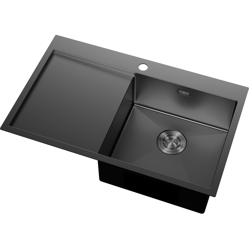 Mexen Exar stainless steel sink 1-bowl with right drainer 780 x 480 mm, black - 6434781010P-70