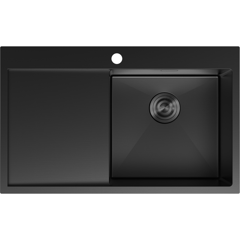 Mexen Exar steel sink 1-bowl with drainer, right 780 x 480 mm, black - 6434781010P-70