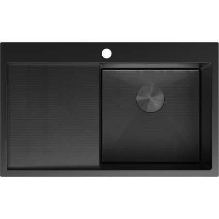 Mexen Exar 1-bowl steel sink with right drainer 780 x 480 mm, black HC - 6434781010P-70HC