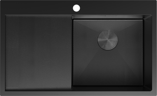 Mexen Exar 1-bowl steel sink with right drainer 780 x 480 mm, black HC - 6434781010P-70HC