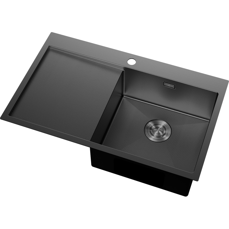 Mexen Exar 1-bowl steel sink with right drainer 780 x 480 mm, black HC - 6434781010P-70HC