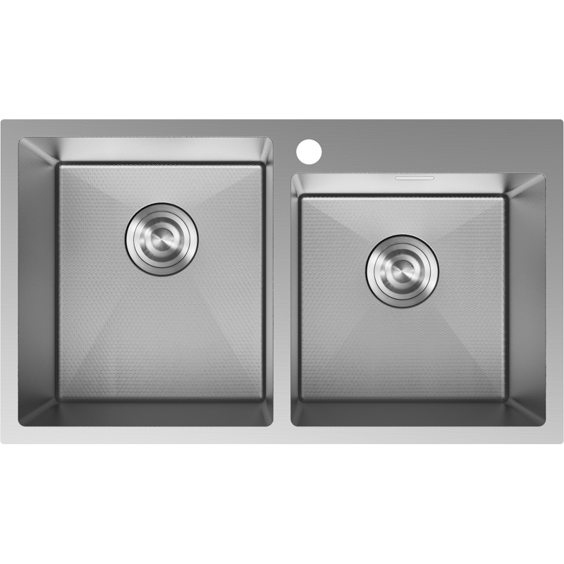 Mexen Xorin steel sink with 2 bowls 780 x 450 mm, inox HC - 6441782000-01HC