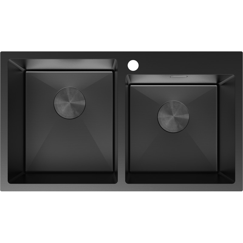 Mexen Xorin stainless steel sink, 2-bowl, 780 x 450 mm, black - 6441782000-70