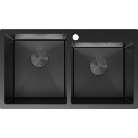 Mexen Xorin stainless steel sink, 2-bowl, 780 x 450 mm, black - 6441782000-70