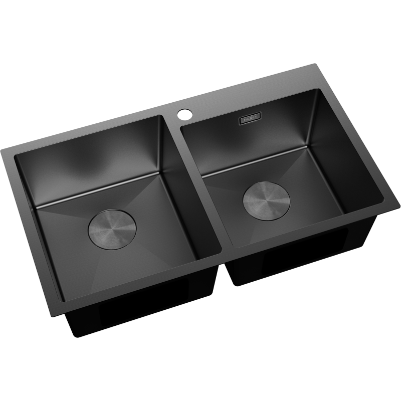 Mexen Xorin steel sink with 2 bowls 780 x 450 mm, black - 6441782000-70