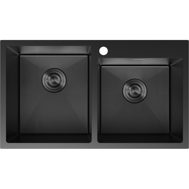 Mexen Xorin Steel Sink 2-Chamber 780 x 450 mm, Black HC - 6441782000-70HC