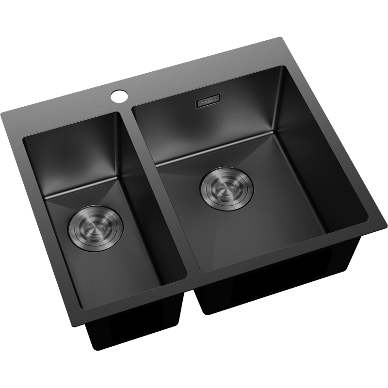 Mexen Flexo steel sink 1.5-bowl 610 x 510 mm, black - 6446611500-70