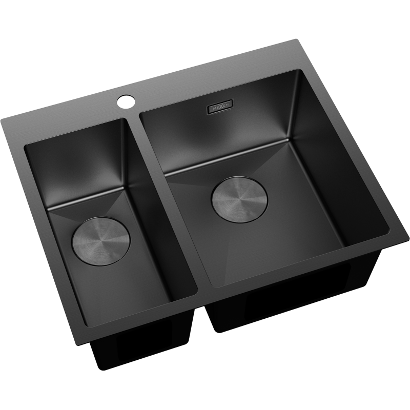 Mexen Flexo steel sink 1.5-bowl 610 x 510 mm, black - 6446611500-70