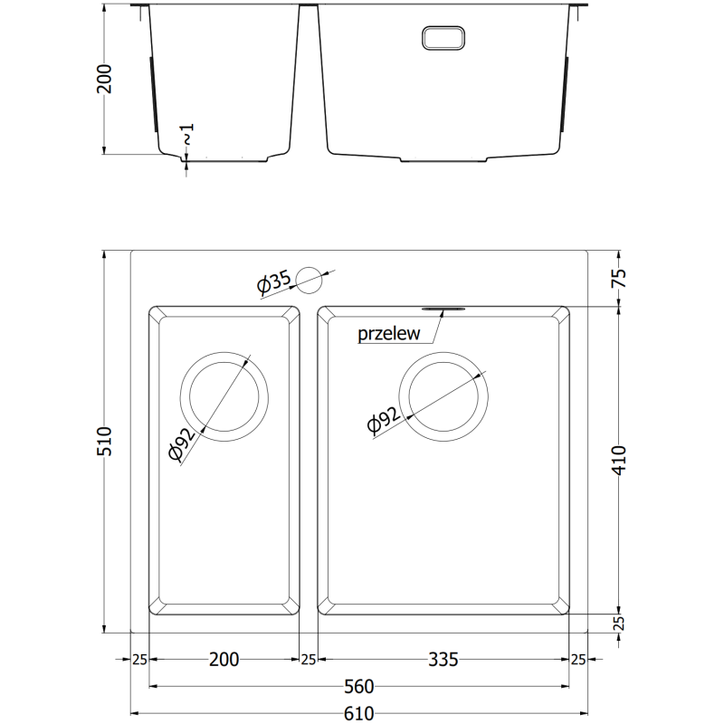 Mexen Flexo 1.5-bowl stainless steel sink 610 x 510 mm, black HC - 6446611500-70HC