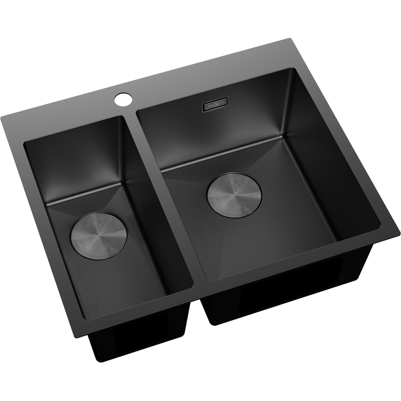Mexen Flexo 1.5-bowl stainless steel sink 610 x 510 mm, black HC - 6446611500-70HC