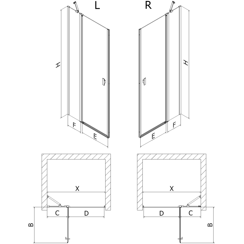 Mexen Mist 120 cm Hinged Shower Door, Transparent, Gold - 8A4-120-000-50-00