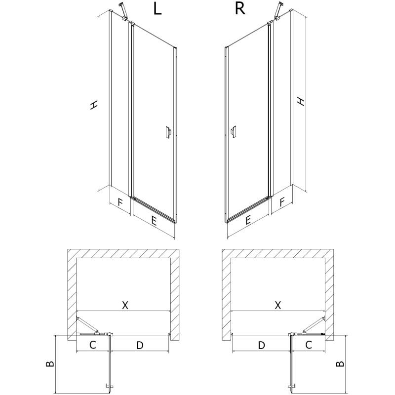 Mexen Mist hinged shower door 75 cm, transparent, black - 8A4-075-000-70-00