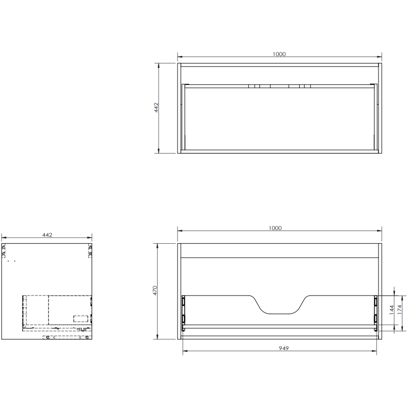 Mexen Orio bathroom cabinet for washbasin 100 cm, 1 drawer, matte black - 91A10-10047-1-BF71
