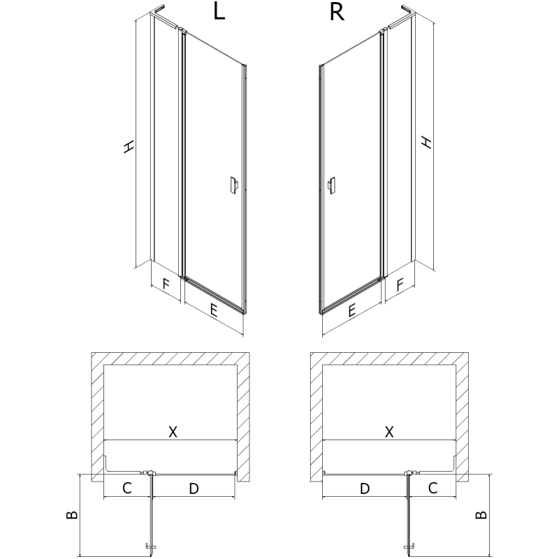 Mexen Mist L 100 cm Hinged Shower Door, Transparent, Black - 8A4L-100-000-70-00