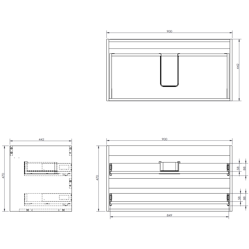 Mexen Orio 90 cm bathroom cabinet with two drawers, black gloss - 91A10-09047-2-BFF70