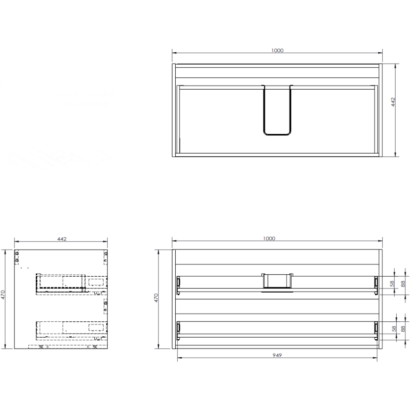 Mexen Orio bathroom cabinet under-sink 100 cm, 2 drawers, black gloss - 91A10-10047-2-BFF70