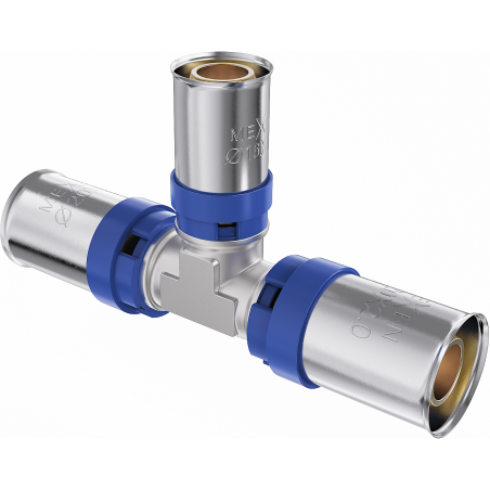 Mexen PEX-P reduction press fitting tee, crimped PEX 20 x 16 x 16 - W97131-201616-00