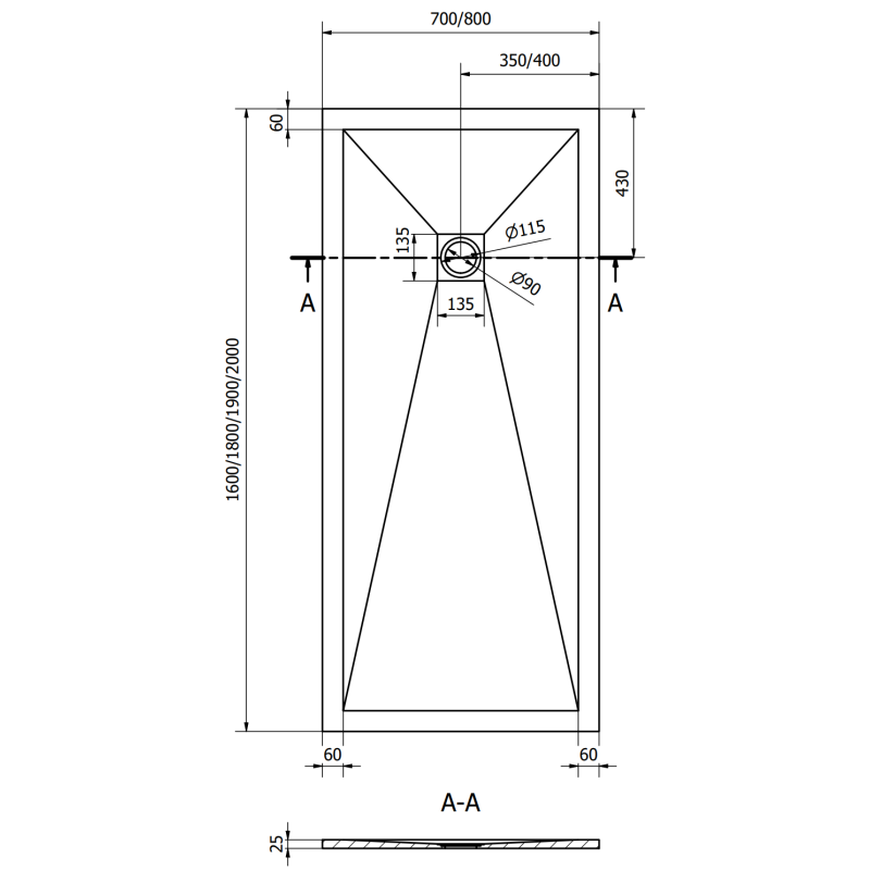 Mexen Stone+ rectangular composite shower tray 200 x 80 cm, anthracite - 44718020