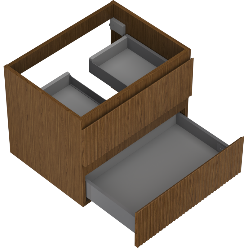 Mexen Rivel bathroom cabinet under-sink 60 cm, 2 drawers, fluted, walnut - 91A20-06047-2-BFF86