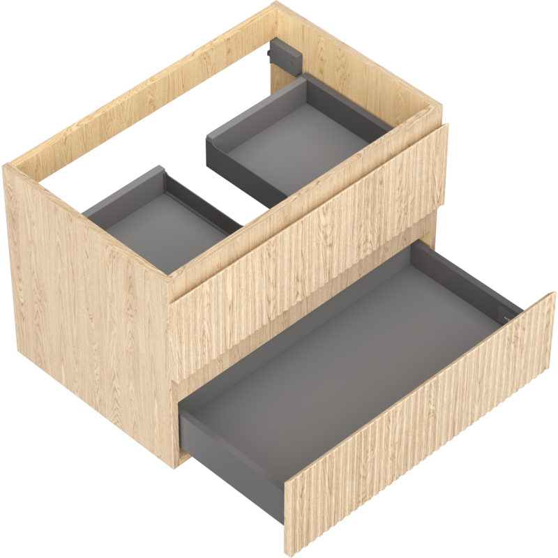 Mexen Rivel bathroom cabinet under sink 70 cm, 2 drawers, ribbed, oak - 91A20-07047-2-BFF81