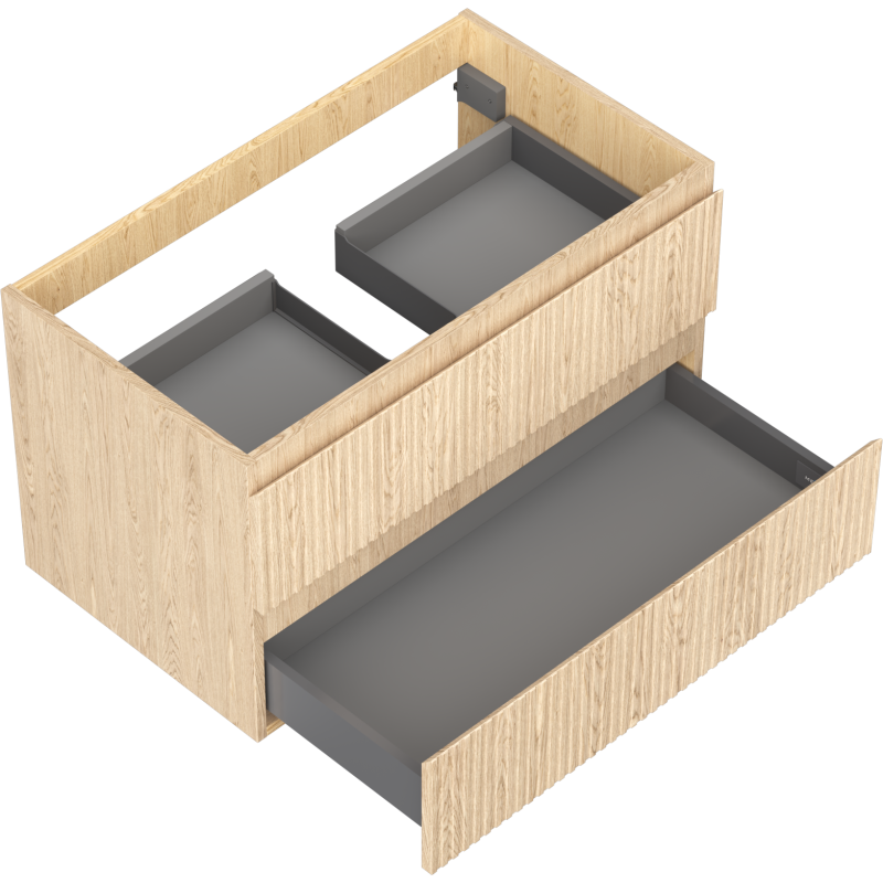 Mexen Rivel 80 cm Bathroom Cabinet, 2 Drawers, Grooved, Oak - 91A20-08047-2-BFF81