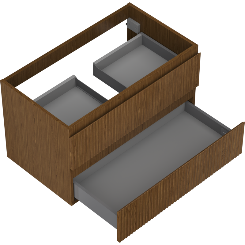 Mexen Rivel 80 cm Bathroom Cabinet, 2 Drawers, Fluted, Walnut - 91A20-08047-2-BFF86