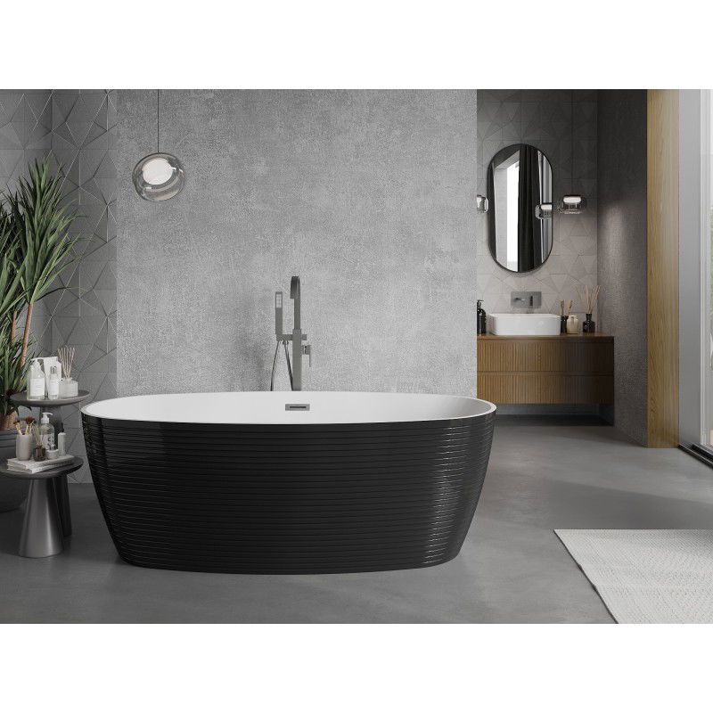 Mexen Lira freestanding bath pattern 170 x 80 cm, white/black, brushed gun gray overflow - 52831708075-66