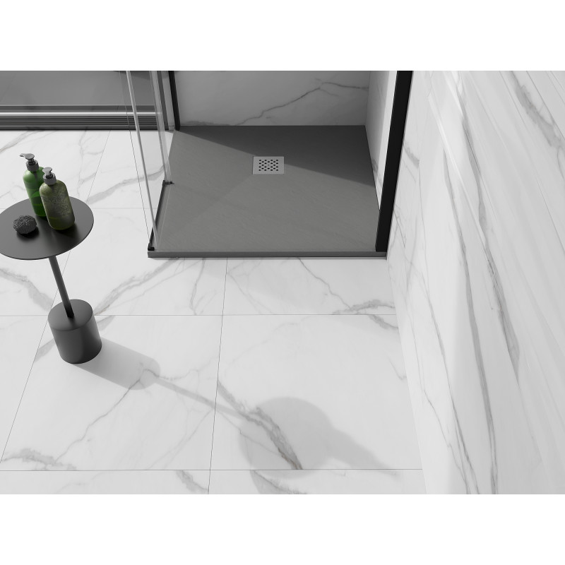 Mexen Stone+ composite square shower tray 80 x 80 cm, gray-concrete - 44618080