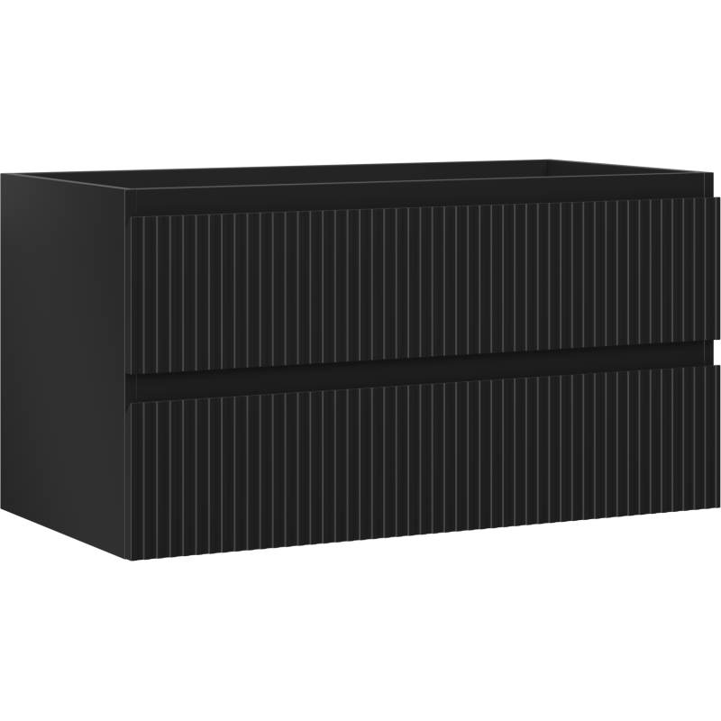 Mexen Rivel bathroom cabinet under wash basin 90 cm, 2 drawers, fluted, black matte - 91A20-09047-2-BFF71