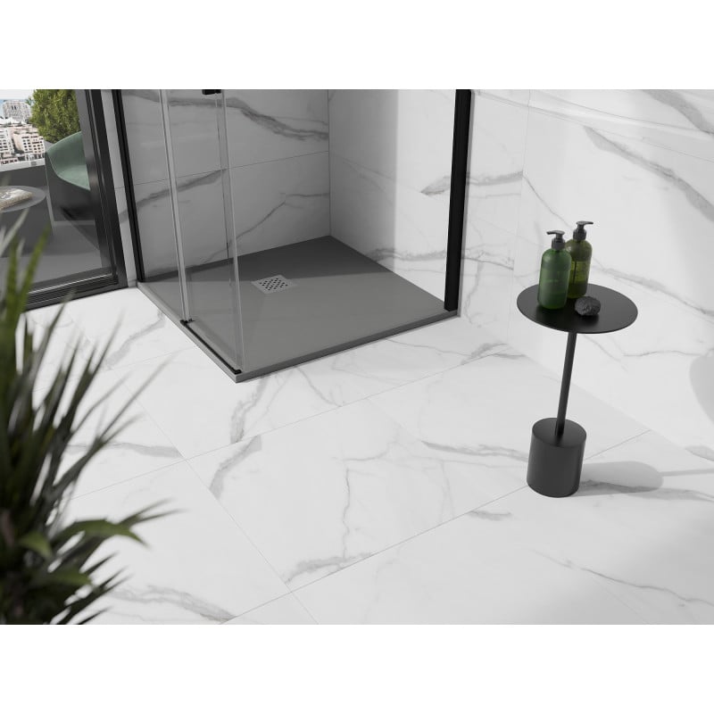 Mexen Stone+ composite square shower tray 90 x 90 cm, grey-concrete - 44619090