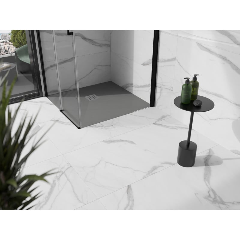 Mexen Stone+ composite square shower tray 90 x 90 cm, grey-concrete - 44619090