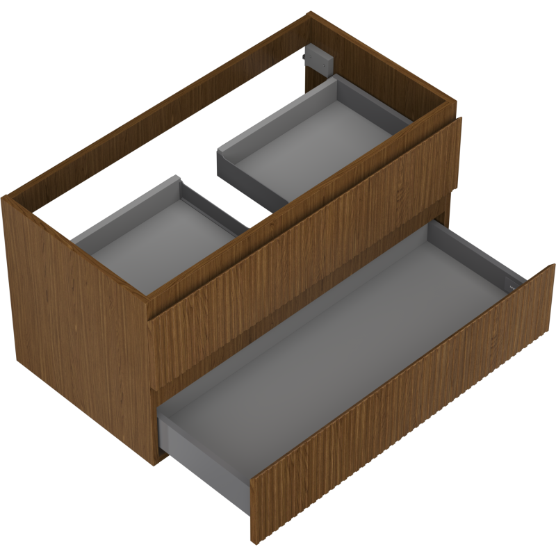 Mexen Rivel bathroom cabinet with sink 90 cm, 2 drawers, fluted, walnut - 91A20-09047-2-BFF86