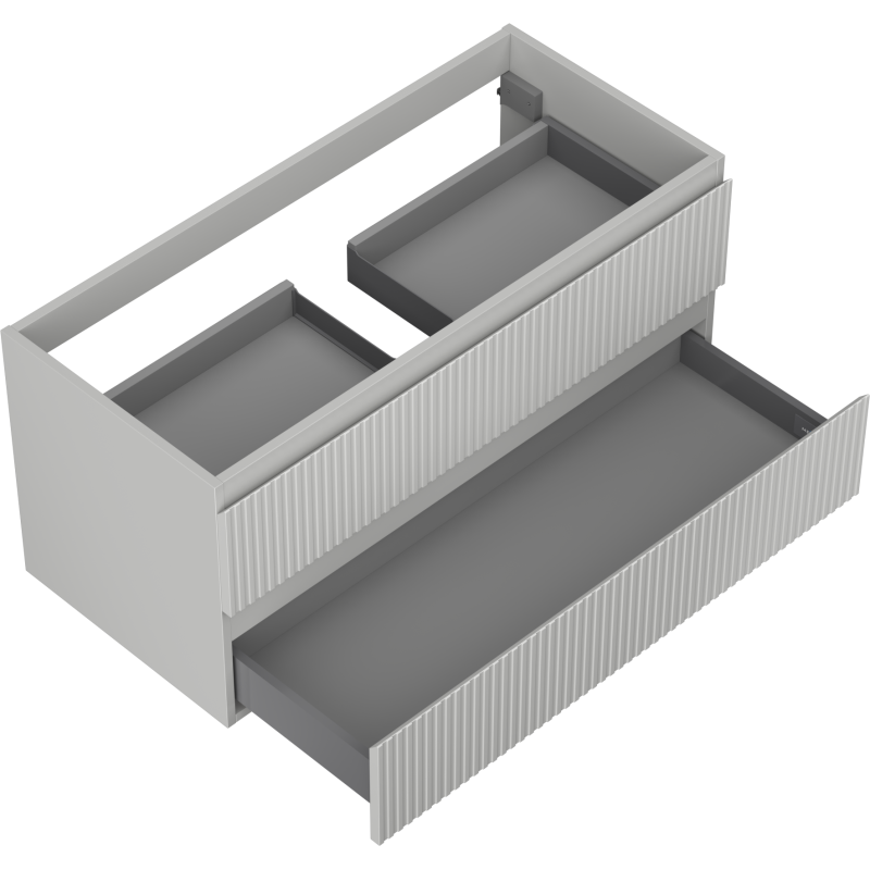 Mexen Rivel 100 cm Under-Sink Bathroom Cabinet, 2 Drawers, Fluted, Matte Grey - 91A20-10047-2-BFF62