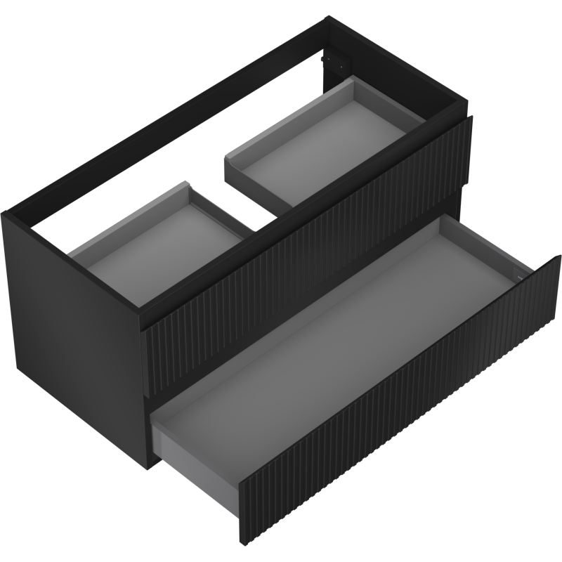 Mexen Rivel bathroom cabinet under sink 100 cm, 2 drawers, grooved, black matte - 91A20-10047-2-BFF71
