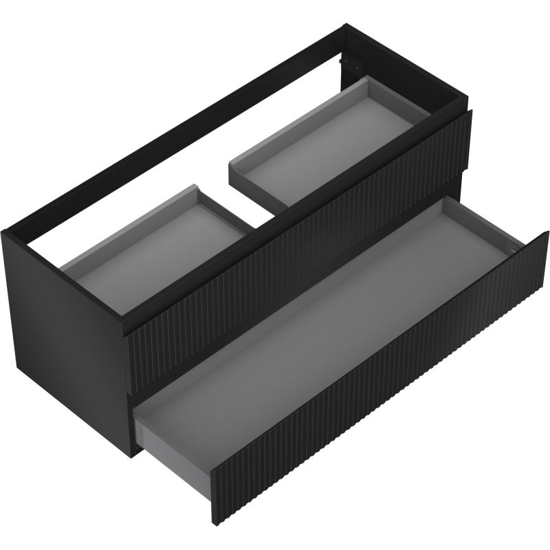 Mexen Rivel bathroom cabinet under sink 120 cm, 2 drawers, fluted, black matte - 91A20-12047-2-BFF71