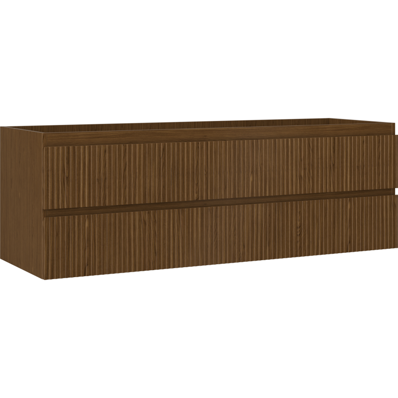 Mexen Rivel bathroom cabinet under sink 140 cm, 2 drawers, fluted, walnut - 91A20-14047-2-BFF86