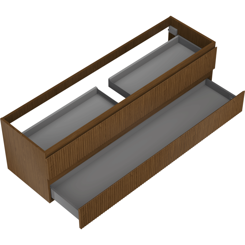 Mexen Rivel bathroom cabinet under sink 160 cm, 2 drawers, fluted, walnut - 91A20-16047-2-BFF86