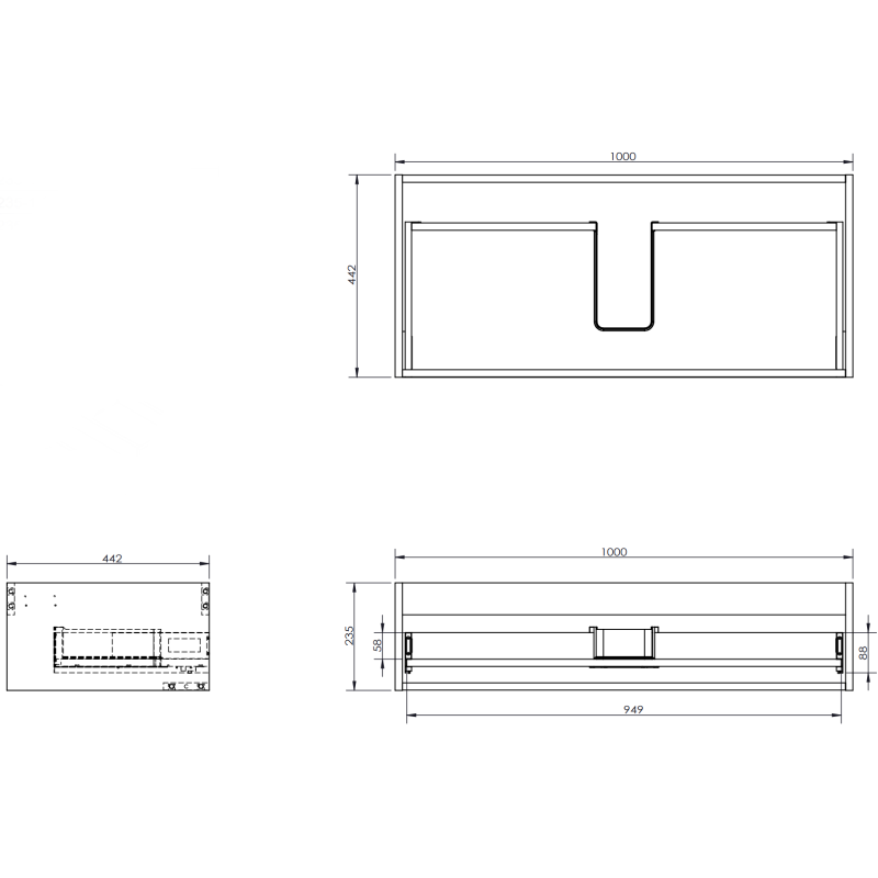 Mexen Orio bathroom cabinet under sink 100 cm with countertop, 1 drawer, grey matte - 91A10-10023-1-BFC62