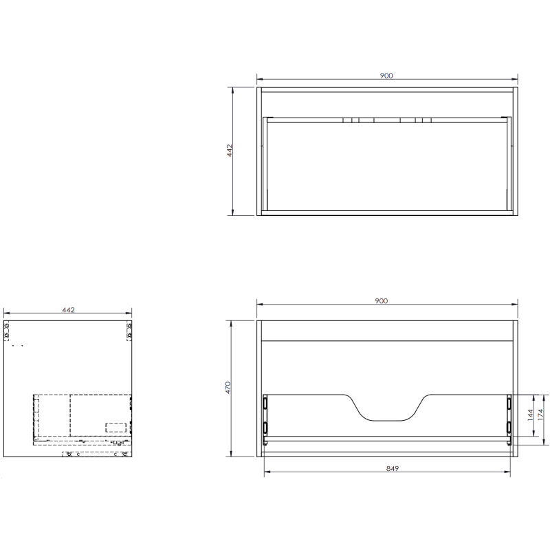 Mexen Orio bathroom cabinet under sink 90 cm with countertop, 1 drawer, grey matt - 91A10-09047-1-BFC62