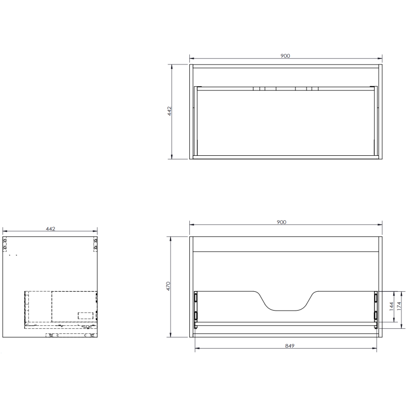 Mexen Orio bathroom cabinet under the sink 90 cm with countertop, 1 drawer, black matte - 91A10-09047-1-BFC71