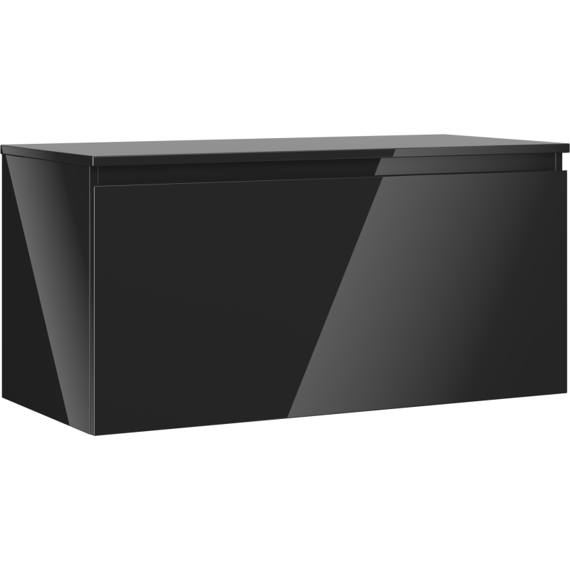 Mexen Orio 100 cm Bathroom Cabinet with Countertop, 1 Drawer, Black Gloss - 91A10-10047-1-BFC70