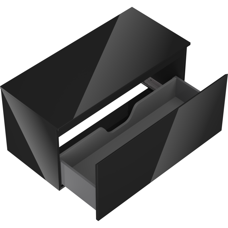 Mexen Orio 100 cm Bathroom Cabinet with Countertop, 1 Drawer, Black Gloss - 91A10-10047-1-BFC70