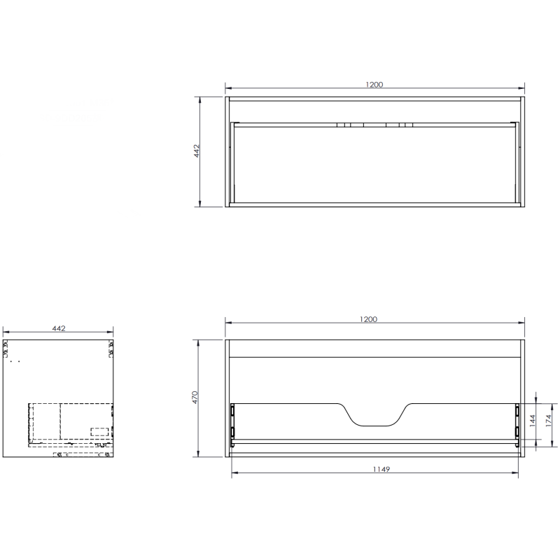 Mexen Orio 120 cm Under-Sink Bathroom Cabinet with Countertop, 1 Drawer, Matte Black - 91A10-12047-1-BFC71