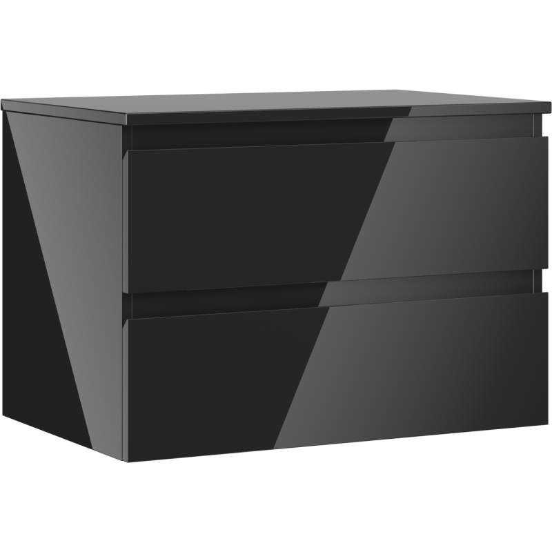 Mexen Orio bathroom cabinet under sink 70 cm with countertop, 2 drawers, black gloss - 91A10-07047-2-BFFC70