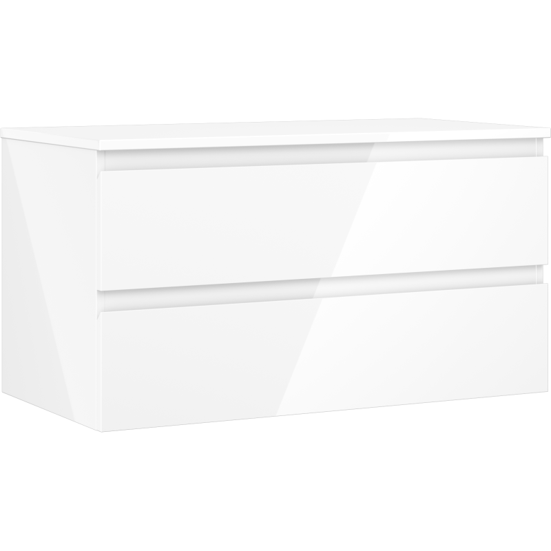 Mexen Orio 90 cm Bathroom Cabinet with Countertop, 2 Drawers, White Gloss - 91A10-09047-2-BFFC00
